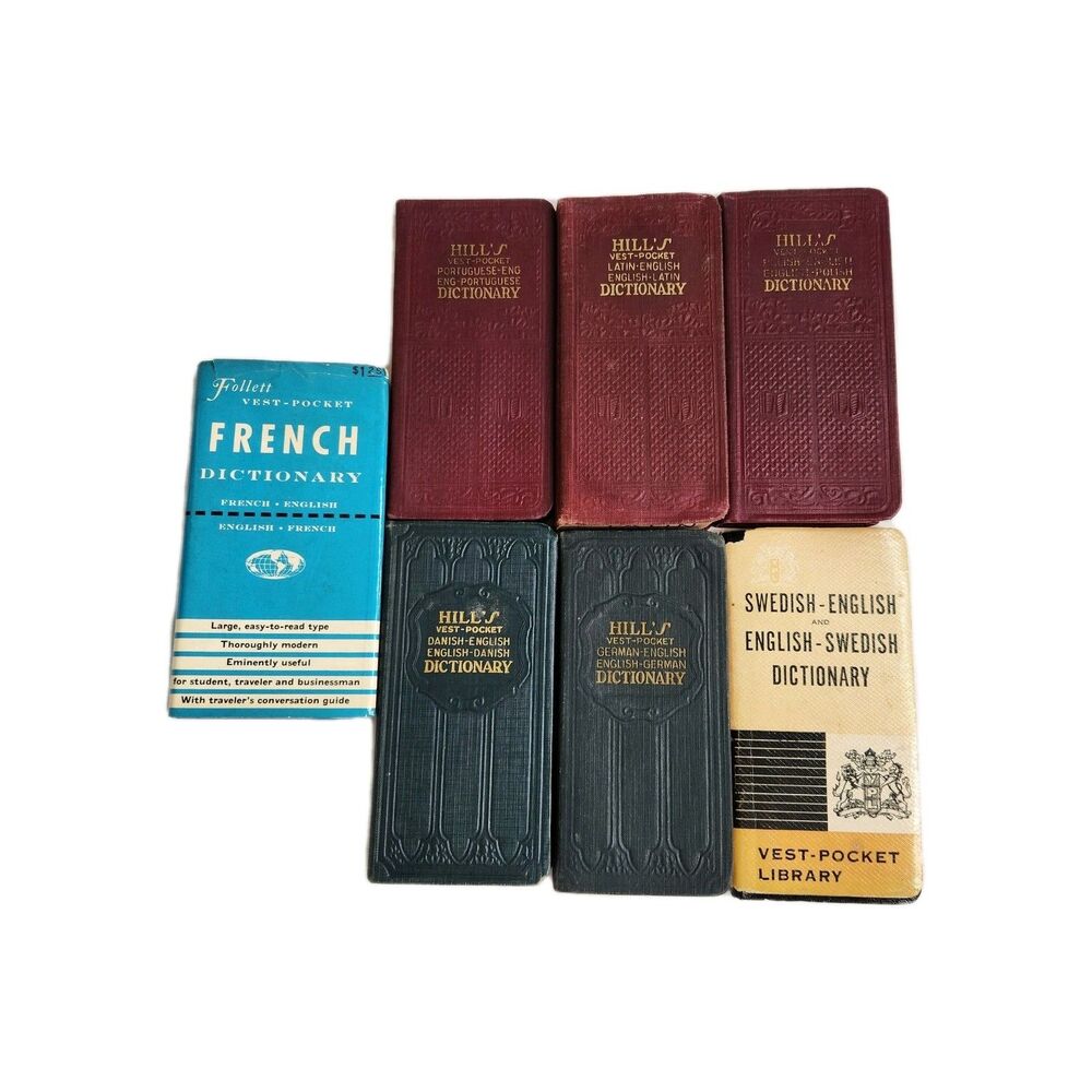 Antique Vintage Vest Pocket Foreign Language Dictionary Lot of 7 Hills Follet